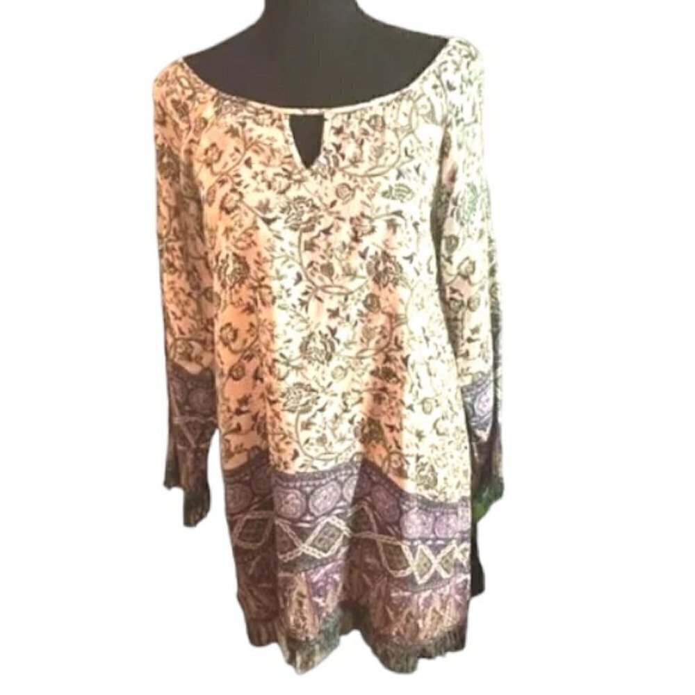 Altar’d State Women’s Long Sleeve Blouse with Fringe Size Medium